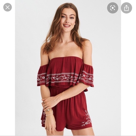 American Eagle Red Embroidered Romper - Picture 2 of 6